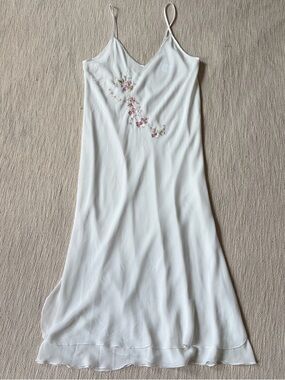 Vintage California Dynasty White Beaded Embroidered Slip Maxi Dress Medium
